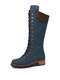 Women Casual Elegant Comfortable Flat Lace Up Mid-Calf Boots - Blue