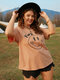 Plus Size Camel Round Neck Letter Graphic Short Sleeves Tee - Camel