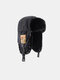 Unisex Cotton Plush Solid Alphanumeric Cloth Label Chain Decoration Thicken Ear Protection Windproof Warmth Trapper Hat - Black