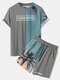 Mens Coconut Tree Print Contrast Patchwork Holiday Two Pieces Outfits - Dark Gray