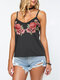 Sexy Rose Embroidery V-neck Camisole Women Tank Tops - Black