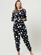 Plus Size Flannels Hooded Onesie Hearts Print Front Zipper Warm Women Pajamas - Navy