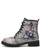 Large Size Casual Cartoon Print Lace-up Comfortable Combat Boots For Women - Gray