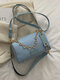 Women Faux Leather Fashion Solid Chain Crossbody Bag Brief Shoulder Bag - Blue