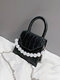 Pearls Decor Flap Embossed Mini Handbag Crossbody Bag - Black