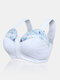 Plus Size G Cup Front Closure Embroidery Wireless Full Coverage Bras - White1