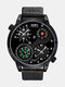 Vintage grand cadran hommes Watch thermomètre double fuseau horaire boussole quartz Watch - Cadran noir Bande noire