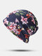Women Dual-use Cotton Floral Pattern Overlay Brimless Beanie Hat Scarf - Navy
