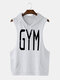 Men Hooded Gym Print Workout Training Tank Tops - White