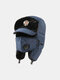 Men Dacron Plush Thicken Solid Soviet Metal Badge Waterproof Ear Protection With Mask Warmth Trapper Hat - Navy+Double-headed Eagle Badge
