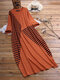 Casual Striped Patchwork Long Sleeve Plus Size Maxi Dress - Orange
