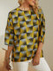 Geometric Printed  O-neck Casual Blouse For Women - Yellow