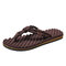 Men Casual Light Weight Ribbon Design Clip Toe Slippers - Brown