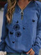 Женщины Calico Print Zip Front Long Sleeve Casual Толстовка с капюшоном - синий