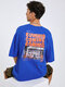 Men 100% Cotton New York City And Letter Print T-Shirt - Blue