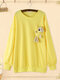 Detachable Bear Toy Crew Neck Plus Size Pullover Sweatshirt - Yellow