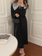 Lace Peter Pan Collar Long Sleeve Loose Casual Dress - Black