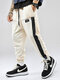 Mens Patchwork Drawstring Waist Loose Casual Pants - White