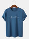 Mens Script Letter Print 100% Cotton Casual Short Sleeve T-Shirts - Blue