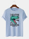 Mens Cartoon Dinosaur Letter Print O-Neck 100% Cotton Short Sleeve T-Shirts - Blue