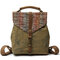 Women Men Canvas Genuine Leather Patchwork Backpack Shoulder Bags - Army Green