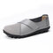LOSTISY Splicing Leather Hook Loop Soft Sole Casual Flat Loafers - Gray