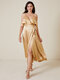Satin Solid Adjustabel Strap Open Back Ruffle Slit Knotted Dress - Yellow