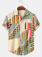 Mens Designed Colorblock Stripe Print Casual Shirt - Green