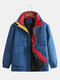 Mens Outdoor Japanese Style Thicken Padded Stand Collar Zipper Coat - Blue