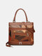 Vintage Genuine Leather Multi-layer ZIP Color Block Design Crossbody Bag Handbag - Brown