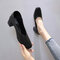 Women Slip On Solid Color Low-heeled Pumps Shoes - Black