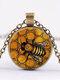 Vintage Honeycomb Bee Women Necklace Alloy Glass Printed Pendant Necklace - Bronze