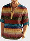Mens Colorful Print Stand Collar Casual Long Sleeve Henley Shirts - Yellow