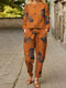 Винтажный костюм из двух предметов с цветочным принтом - апельсин