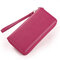Women Genuine Leather Wallet Credit Card Holder Zipper Purse Cell Phone Handbag - Rose Red