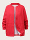 Plus Size Knitted Casual Solid Pocket Button Jacket For Women - Red
