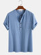 Mens 100% Cotton Solid Color Chest Pocket Casual Holiday Henley Shirt - Blue