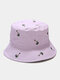 Unisex Cotton Solid Color Coconut Tree Pattern Embroidery Fashion Sun Protection Bucket Hat - Light Purple