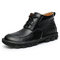 Menico Men Hand Stitching Soft Lace Up Leather Ankle Boots - Black