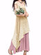 Vintage Floral Embroidered Sleeveless Two Layers Long Maxi Dresses - Pink