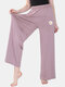Plus Size Women Cotton Daisy Print High Waist Wide Leg Pants Pajamas Bottoms - Purple