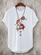 Mens Chinese Koi Lotus Print Crew Neck Short Sleeve T-Shirts - White