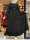Casual Solid Color Ruffled Loose Plus Size Dress with Belt - Black