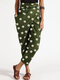 Daisy Floral Print Belt Harem Pants With Pocket - Green