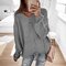 Women Loose Tie Rope Stitching Sweater - Gray