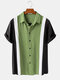 Mens Hit Color Striped Patchwork Short Sleeve Designer Shirts - Green
