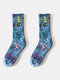 1PC Men Cotton Tie-dye Skull Pattern Fashion Sport Skateboard Anti-slip Plus Size Stockings Tube Socks - Navy
