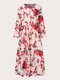 Plus Size Calico Print O-neck Cotton Linen Casual Dress - Red