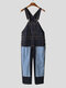 Mens Cool Patchwork Contrast Color Multi Pockets Bib Pants - Navy