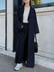 Solid Color Long Sleeve Lapel Collar Coat For Women - Navy Blue